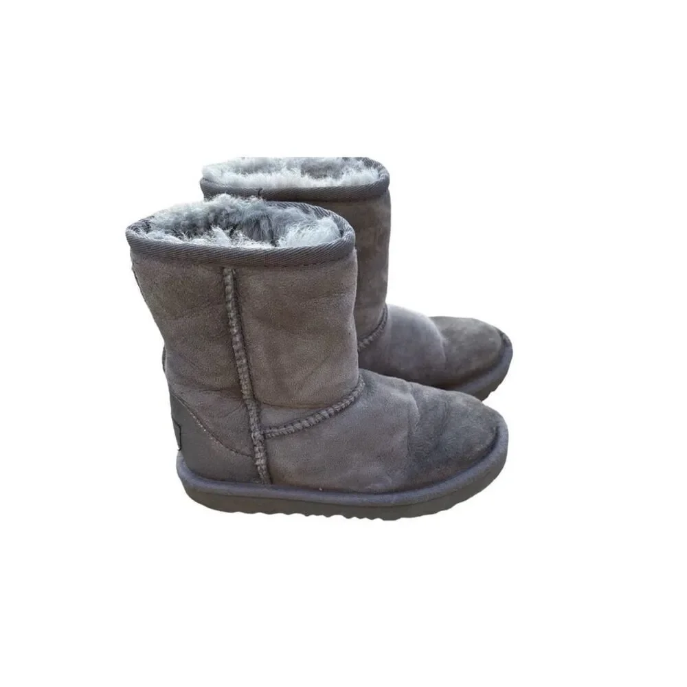 Ugg Boots Shearling Mini Mid Calf Winter Snow Boots Bootie Gray Girls Size 11